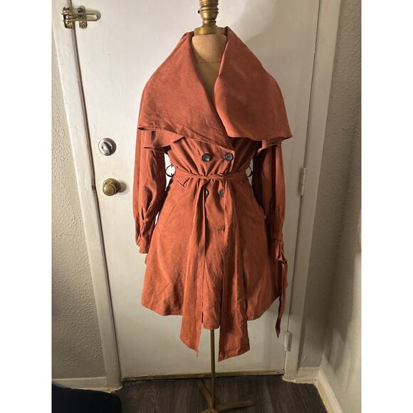 Brown Double Breasted Capelet Trench Coat S NEW Classic Retro Glam Preppy Retro - Picture 2 of 11